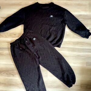 Women’s YOZY Textured Knit Lounge Set – Large Black